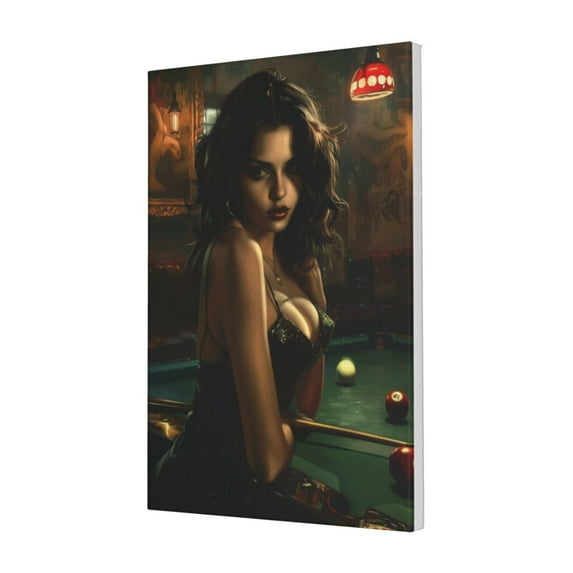 16x24 inch Sexy Billiards Table Woman Picture Canvas Poster,Billiards Hall,Cafes Wall Decor Accessories,Indoor Man Cave,Bedroom,Billiard Room Wall Art Decor Canvas Painting,Room Decor For Men