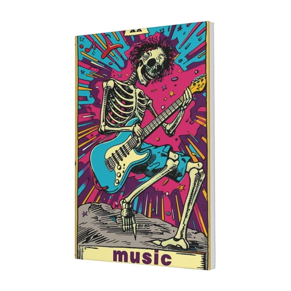 16x24 inch Skull Playing Guita 'Music' Slogan Oil PaintingWall Art,Indoor Music Room,Bathroom,Living Room,Studio Wall Decor Posters & Prints,Gifts For Music & Guitar Enthusiast,Bar,Man Cave