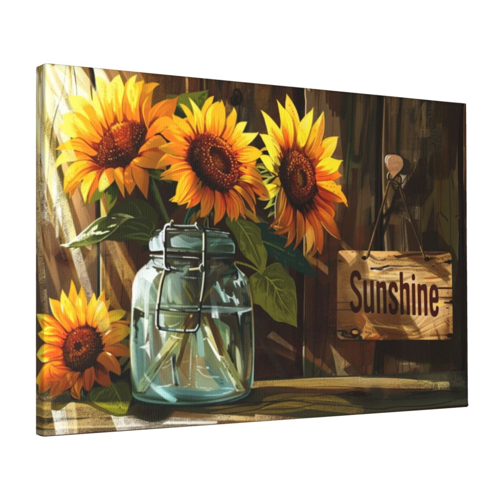 16x24 inch 'Sunshine' Slogan Sunflower Vase Decorative Painting,Farmhouse Garden Yard Wall Decor Paintings Prints,Gift For Flower Lovers,Home Living Room,Lounge,Office Decor Modern Art Poster