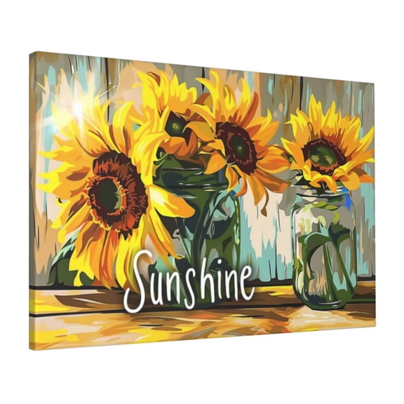 16x24 inch 'Sunshine' Slogan Sunflower Vase Oil Paintings On Canvas,Indoor Living Room,Bathroom,Office Home Wall Art Decor Painting Canvas,For Flower Lovers Funny Gifts,For Cafes,Florists,Bar