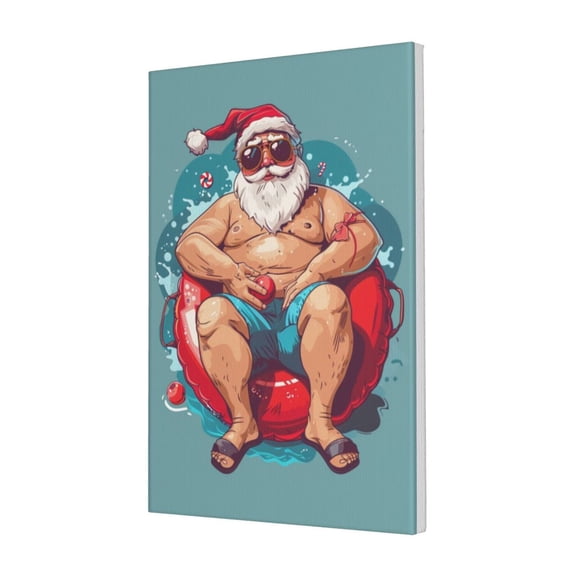 16x24 inch Swimming Circle Santa Claus Paintings On Canvas,Rustic Yard Swimming Pool Decor Accessory,Indoor Bathroom,Living Room,Study Wall Art Prints Decor Poster,Funny Santa Claus Painting