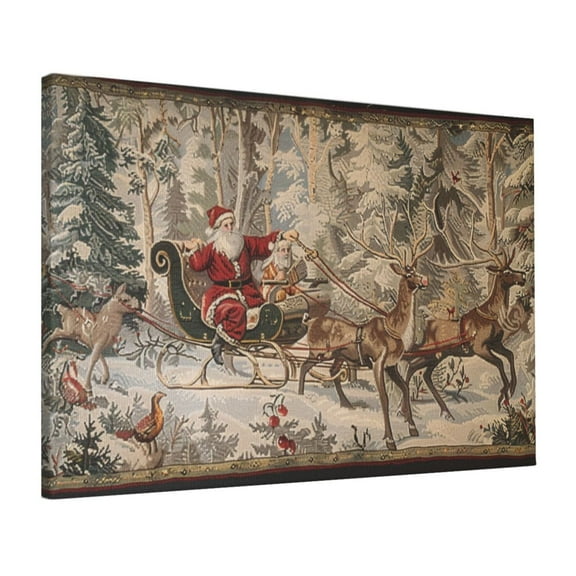 16x24 inch Vintage Santa Claus And Elk Canvas Hanging Picture,Yard Garden,Living Room,Kitchen,Restaurant Decor Wall Art Prints,Modern Style Santa Claus And Elk Oil Paintings On Canvas Gifts