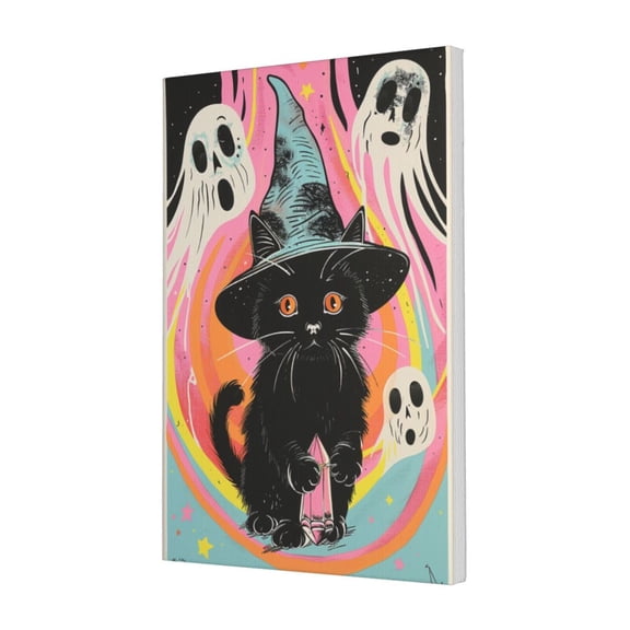 16x24 inch White Phantom & Cat Canvas Frameless Painting Wall Art,Man Cave,Cafes,Studio,Bar Wall Art Festival Decoration,Modern Art Phantom & Cat Oil Paintings On Canvas,Gifts For Cat Lovers