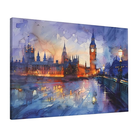 16x24 inchBedroom Decor Watercolor Big Ben In The Evening Paintings On Canvas,Family Bedroom,Lounge,Living Room,Kitchen Wall Art Prints,Charm Big Ben In The Evenin Watercolor Picture Canvas