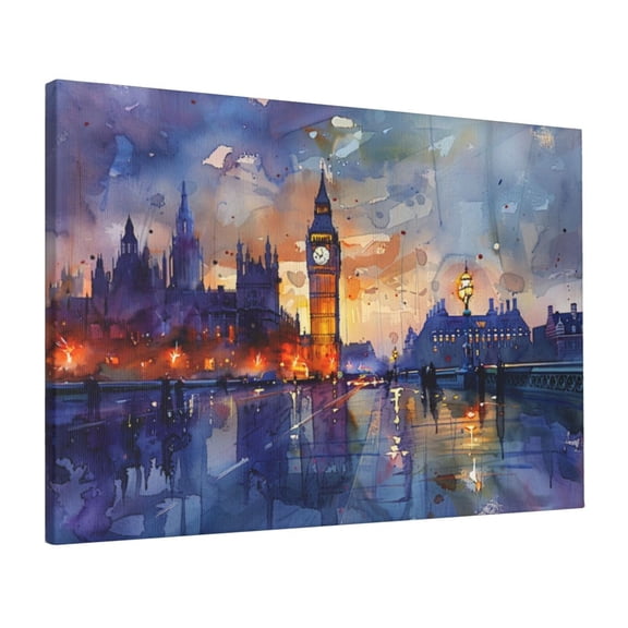 16x24 inchCanvas Painting Watercolor Big Ben,Restaurant,Lounge,Apartment Home Wall Decor Art Paintings Prints,Enchanting Big Ben Watercolor Canvas Painting Wall Art,Gift For Watercolor Lover