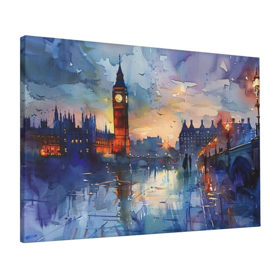 16x24 inchOil Paintings On Canvas Watercolor Big Ben In The Evening,Bathroom Decor Painting Prints,Exquisite Watercolor Big Ben In The Evenin Poster Canvas,For Bathroom,Man Cave,Studio Decor