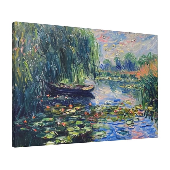 16x24 inchSmall Boat In The River Frameless Canvas Painting,Hotels,Apartment,Lounge,Bar,Cafes Wall Art Paintings Decor,Gift For Boat Enthusiast,Exquisite Small Boat In The River Retro Poster