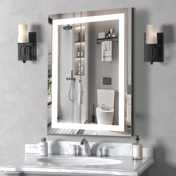 16x24 inches LED Bathroom Mirror, Bathroom Mirror with Lights for Wall, Wall Mounted for Bathroom Makeup, Stepless Dimmable&Colors, Anti-Fog, Memory Function,