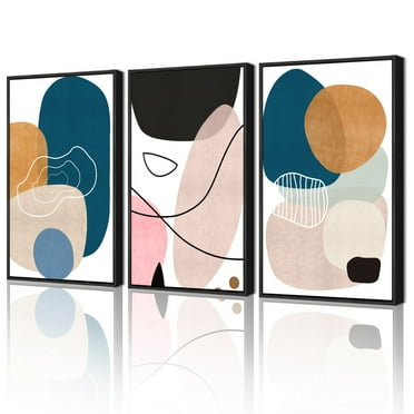16x24in Black Framed Large Modern Abstract Framed Wall Art for Living Room Bedroom Color Blocks Artwork Home Decor