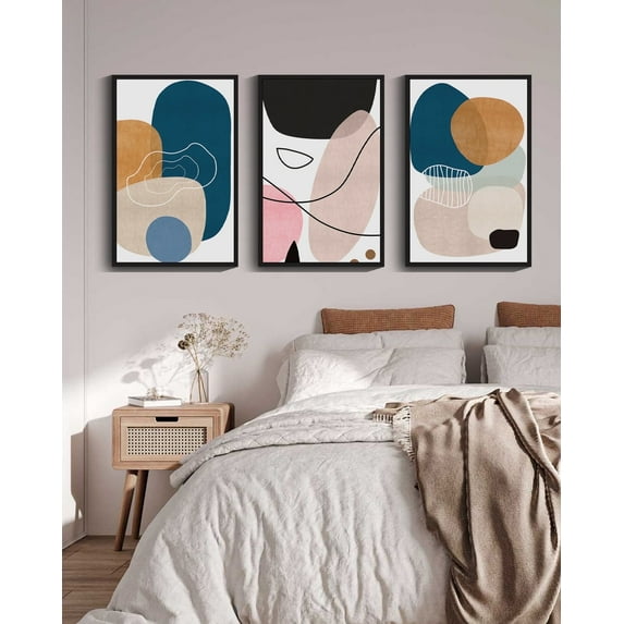 16x24in Black Framed Large Modern Abstract Framed Wall Art for Living Room Bedroom Color Blocks Artwork Home Decor