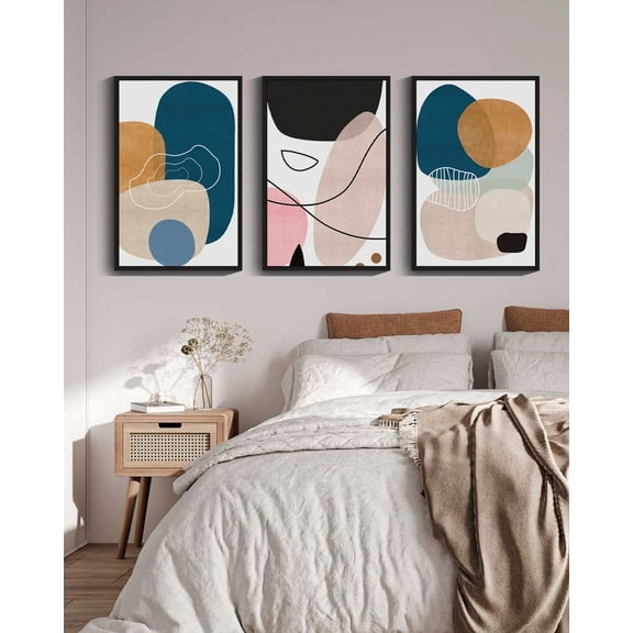 16x24in Black Framed Large Modern Abstract Framed Wall Art for Living Room Bedroom Color Blocks Artwork Home Decor