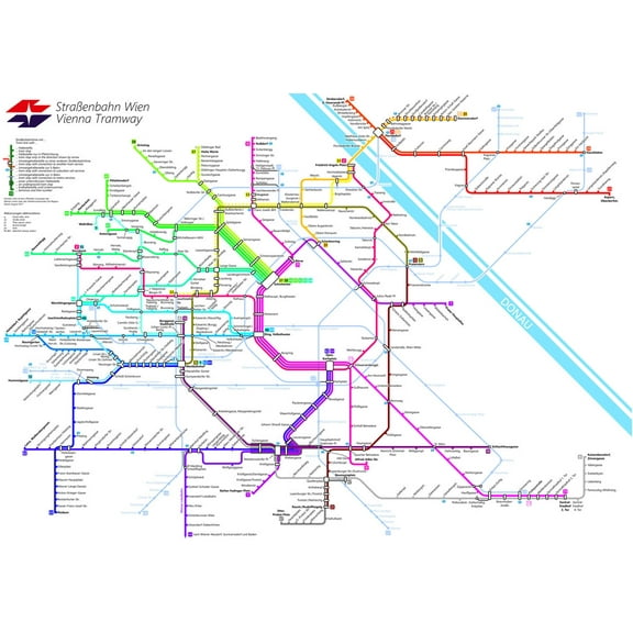 16x24in Laminated Tram Vienna Map Poster Austria Network