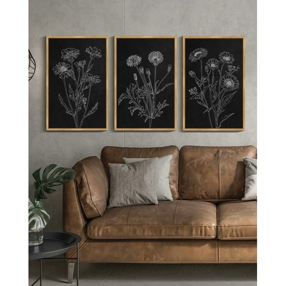 16x24in Natural Framed Black White Flower Wall Art Vintage Minimalist Floral Wall Hanging Decor for Office Dining Room Hallway Bohemain Botanical Prints Artwork