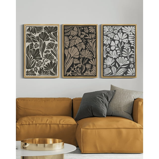16x24in Natural Framed Boho Vintage Flower Framed Wall Art Prints Modern Elegant Abstract for Office Dining Room Hallway Design Home Decor