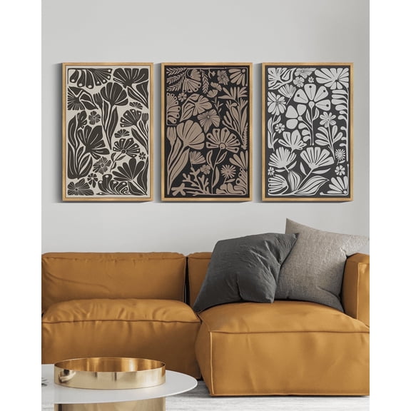 16x24in Natural Framed Boho Vintage Flower Framed Wall Art Prints Modern Elegant Abstract for Office Dining Room Hallway Design Home Decor