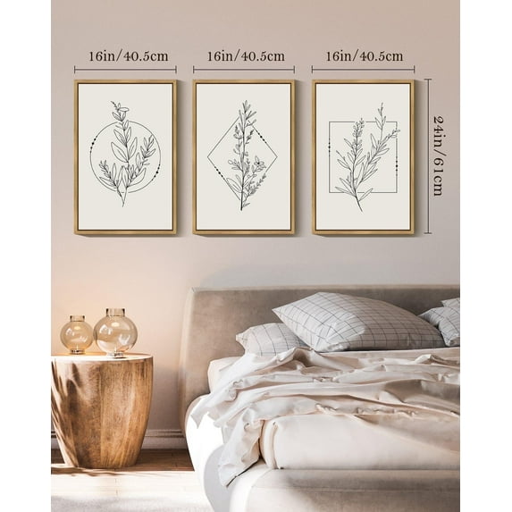 16x24in Natural Framed Flower Wall Art Vintage Floral Minimalist Wall Hanging Decor for Office Dining Room Hallway Bohemain Botanical Prints Artwork