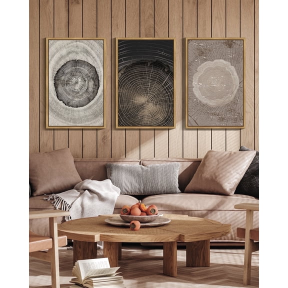 16x24in Natural Framed Vintage Wood Tree Rings Wall Art Farmhouse Rustic Framed for Office Dining Room Hallway Canvas Paintings Nature Artwork
