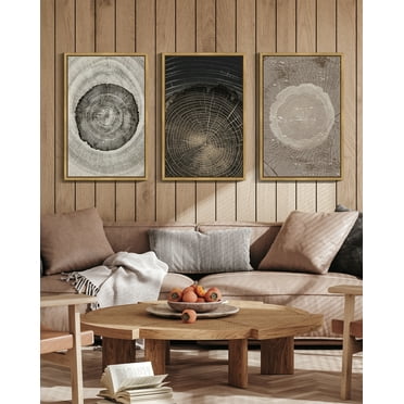 16x24in Natural Framed Vintage Wood Tree Rings Wall Art Farmhouse Rustic Framed for Office Dining Room Hallway Canvas Paintings Nature Artwork