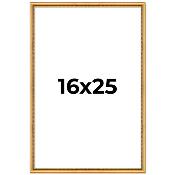 16x25 Frame Beaded Gold Solid Wood Picture Frame | 0.75 Inches Moulding Width | Liscio Oro