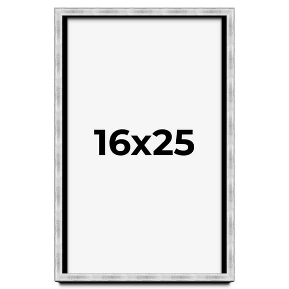 16x25 Frame Brushed Silver Solid Wood Picture Frame | 0.75 Inch Moulding Width | Rabbet Depth 0.75