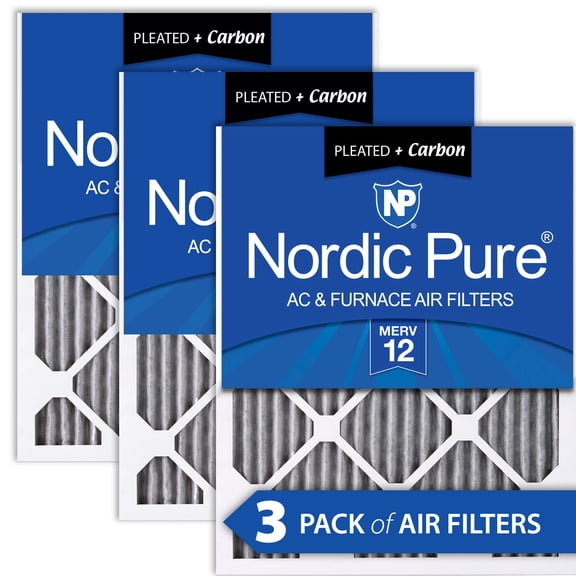 16x25x1 (15_1/2x24_1/2) Furnace Air Filters MERV 12 Pleated Plus Carbon 3 Pack