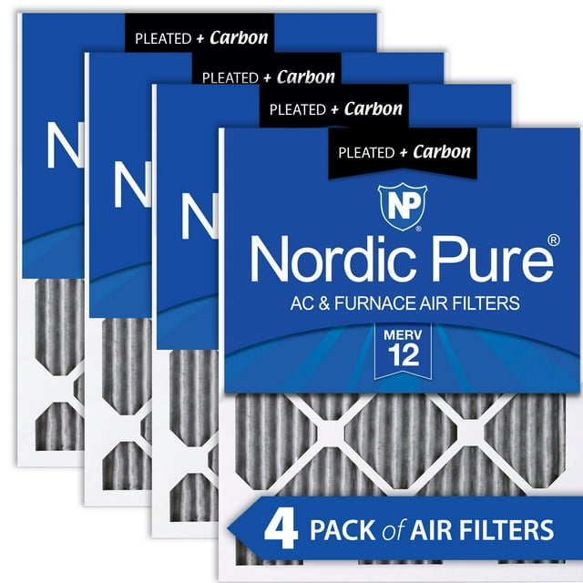 16x25x1 (15_1/2x24_1/2) Furnace Air Filters MERV 12 Pleated Plus Carbon 4 Pack