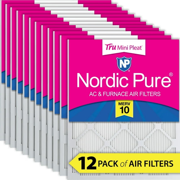 16x25x1 (15_1/2x24_1/2) Nordic Pure Tru Mini Pleat MERV 10 Air Filters 12 Pack