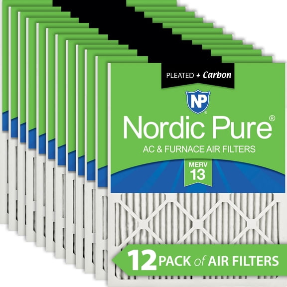 16x25x1 (15_1/2x24_1/2) Pleated Air Filters MERV 13 Plus Carbon 12 Pack