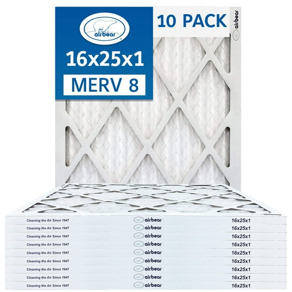 16x25x1 Air Filter MERV 8 (10-Pack) TRION Air Bear Pleated HVAC Air Filters Replacement (Actual Size 15.5 x 24.5 x .75)