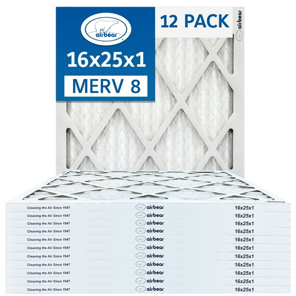 16x25x1 Air Filter MERV 8 (12-Pack) TRION Air Bear Pleated HVAC Air Filters Replacement (Actual Size 15.5 x 24.5 x .75)
