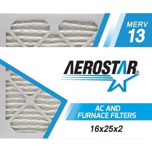 16x25x2 AC and Furnace Air Filter by Aerostar - MERV 13, Box of 6