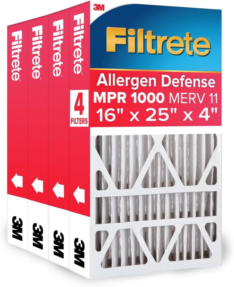 16x25x4 AC Furnace Air Filter, MPR 1000, MERV 11, Fits Lennox & Honeywell Devices, Allergen Defense, Electrostatic Air Cleaning Filter, 4-Pack (actual size 15.88 x 24.56 x 4.31)