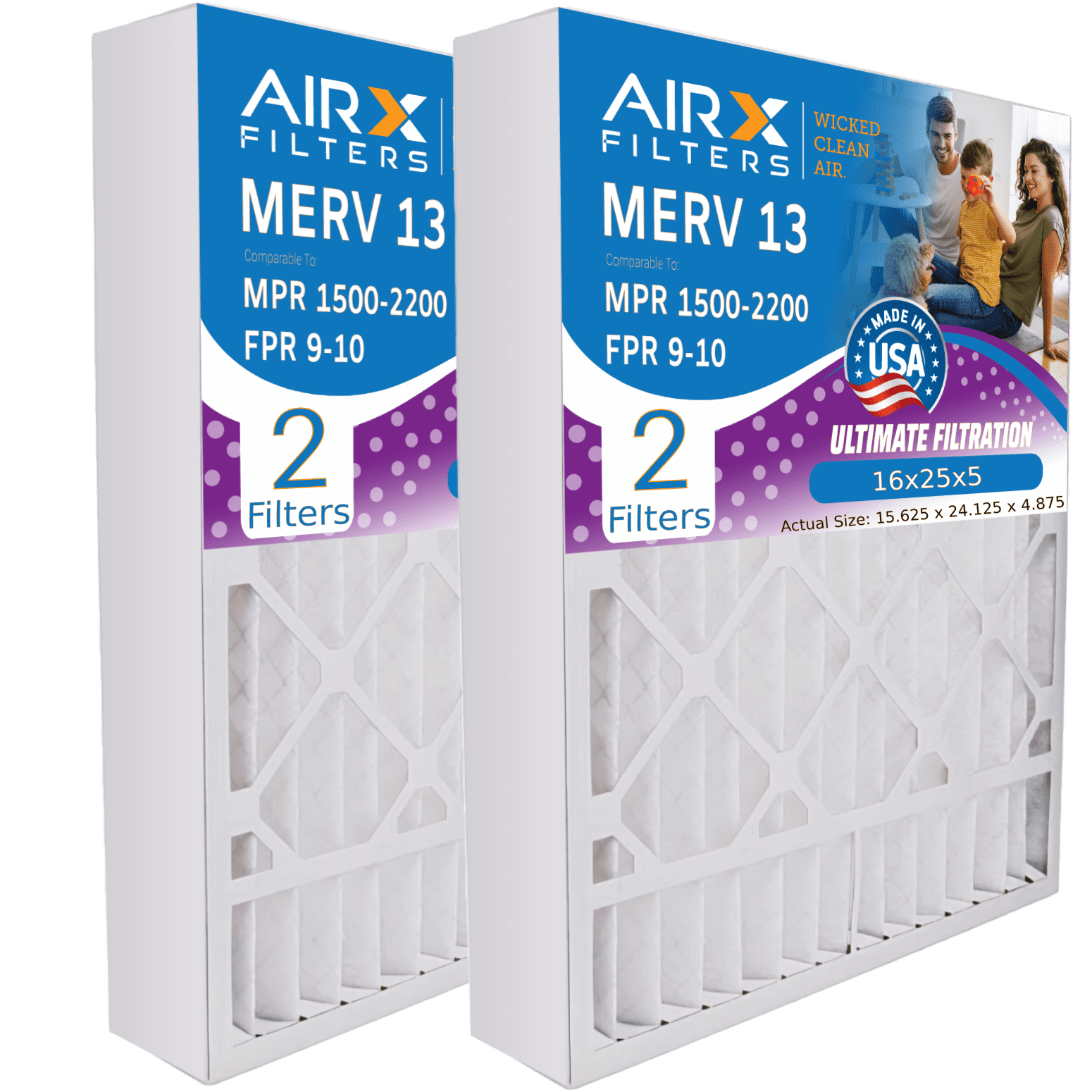 16x25x5 Air Filter MERV 13 Comparable to MPR 1500 2200 & FPR 9