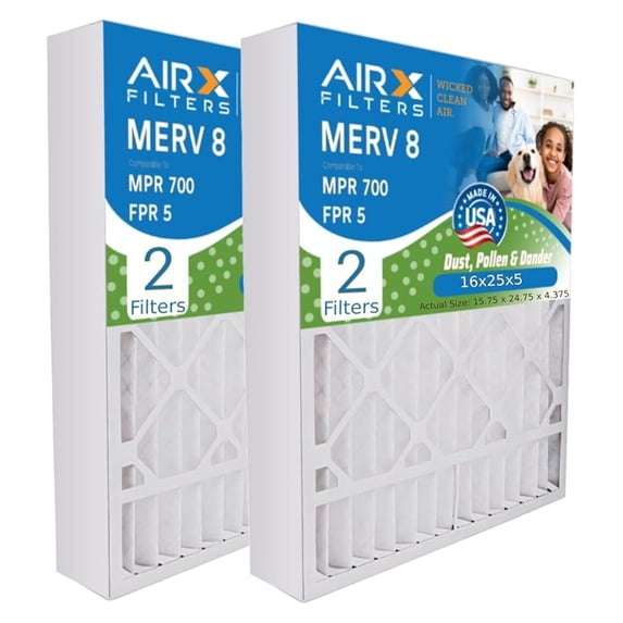16x25x5 Furnace Filter MERV 8, Compatible with FILXXCAR0016, Replacement, For Dust, Pollen, Lint & Dander Control, 2-Pack