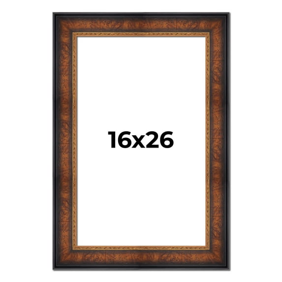16x26 Frame Brown Walnut Gold Ornate Trim Solid Wood Plein Air Picture Frame | 3 Inch Moulding