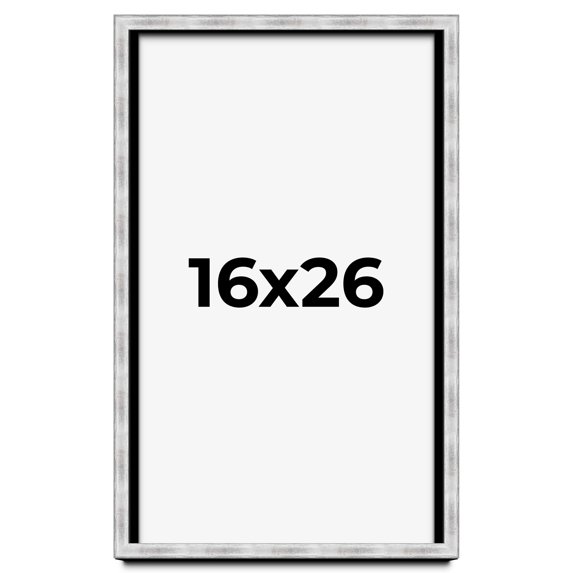 16x26 Frame Brushed Silver Solid Wood Picture Frame | 0.75 Inch Moulding Width | Rabbet Depth 0.75