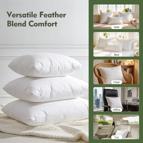 16x26 Inch Pillow Inserts Soft Feather Down Set of 2 Indoor Decorative Sofa Bed Couch Pillows