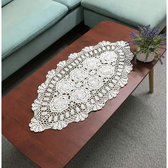 16x27 100% Cotton Handmade Crochet lace Table Runners Oblong Tablecloth Doilies Doily