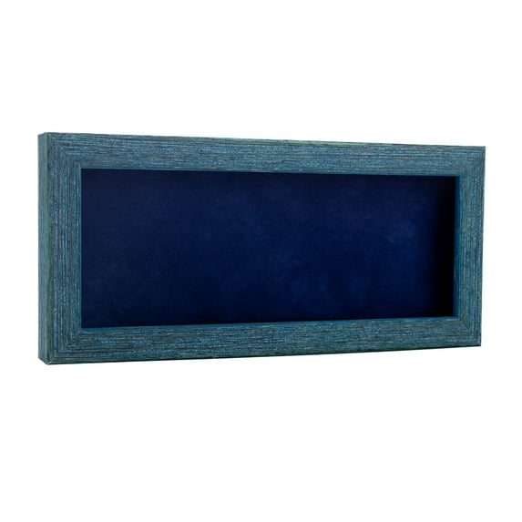 16x28 Distressed Blue Shadowbox Frame - Interior Size 16x28 with 1" Usable Depth - Navy Blue Acid-Free Suede Backing