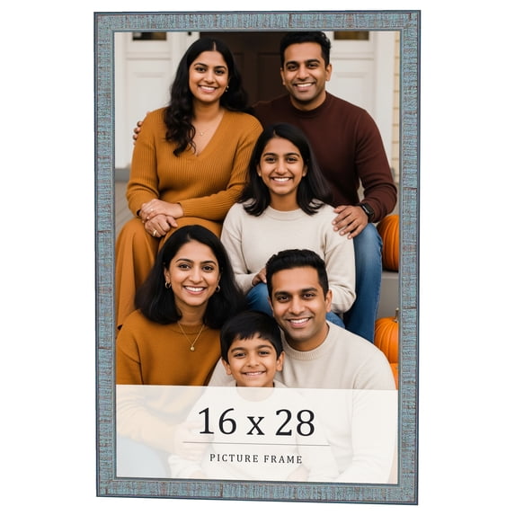 16x28 Frame Blue Scuffed Farm Board Solid Wood Picture Frame Width 0.75 Inches | Interior Depth 0.5