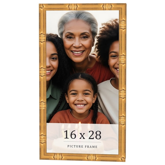 16x28 Frame Gold Bamboo Solid Wood Picture Frame | 1 Inch Moulding Width | Interior Frame Depth