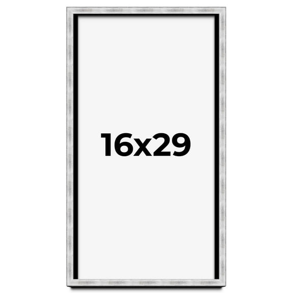 16x29 Frame Brushed Silver Solid Wood Picture Frame | 0.75 Inch Moulding Width | Rabbet Depth 0.75