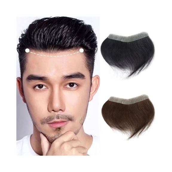 16x2cm Men's Capillary Prosthesis Human Hair Toupee Thin Skin PU Base Forehead Hairpiece Patch