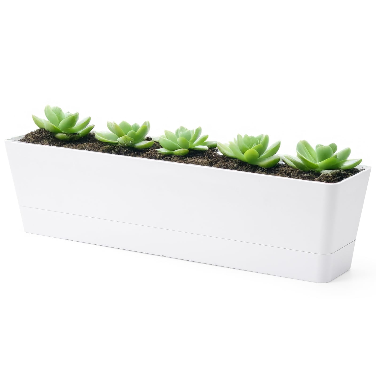 16x3.8 Inch Window Box Planter with Tray, Lightweight Plastic Rectangle Pot for Succulent Cactus, Flower, Vegetable, Herb Gardening, Indoor Outdoor Use