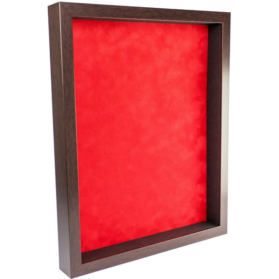 16x30 Shadow Box Frame In Brown With A 1 3/4" Usable Depth Includes Red Suede Acid-Free Backing, UV