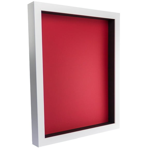 16x30 Shadow Box Frame In White With A 1 3/4" Usable Depth Includes Red Acid-Free Backing, UV