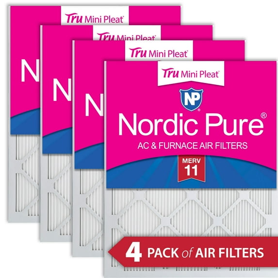 16x30x1 (15_3/4x29_11/16) Nordic Pure Tru Mini Pleat MERV 11 Air Filters 4 Pack