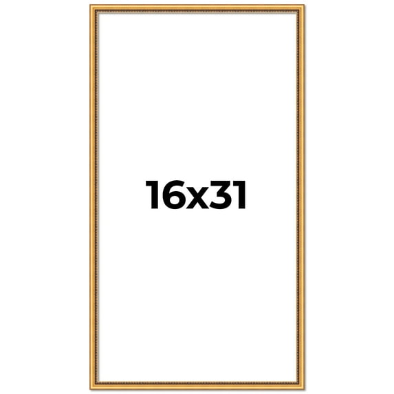 16x31 Frame Beaded Gold Solid Wood Picture Frame | 0.75 Inches Moulding Width | Liscio Oro
