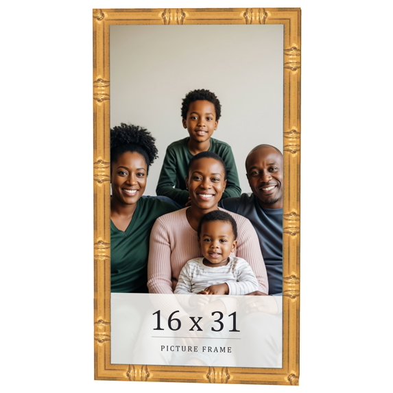 16x31 Frame Gold Bamboo Solid Wood Picture Frame | 1 Inch Moulding Width | Interior Frame Depth