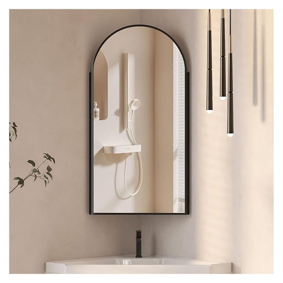 16x31 Inch Black Corner Medicine Cabinet with Mirror,Corner Mirror Cabinet Surface Mounted for Small Space,Bathroom Cabinet Wall Mounted,Arched Mirror Cabinets for Bathroom